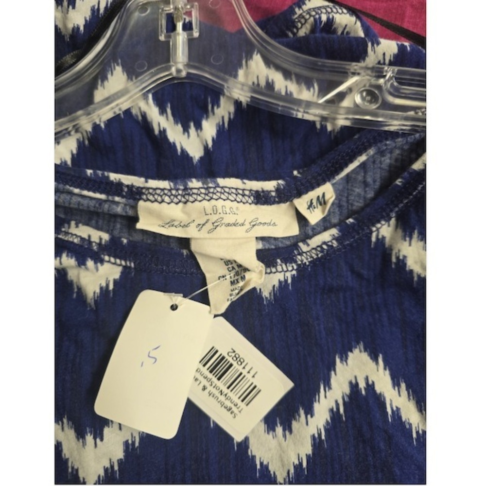 H&M L.O.G.G. Top Blue & White Vintage Y2K Size M Long Sleeve - Picture 5 of 10
